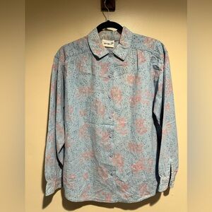 Vintage 90s Osh Kosh Chambray Hawaiian Floral Denim Button Up USA